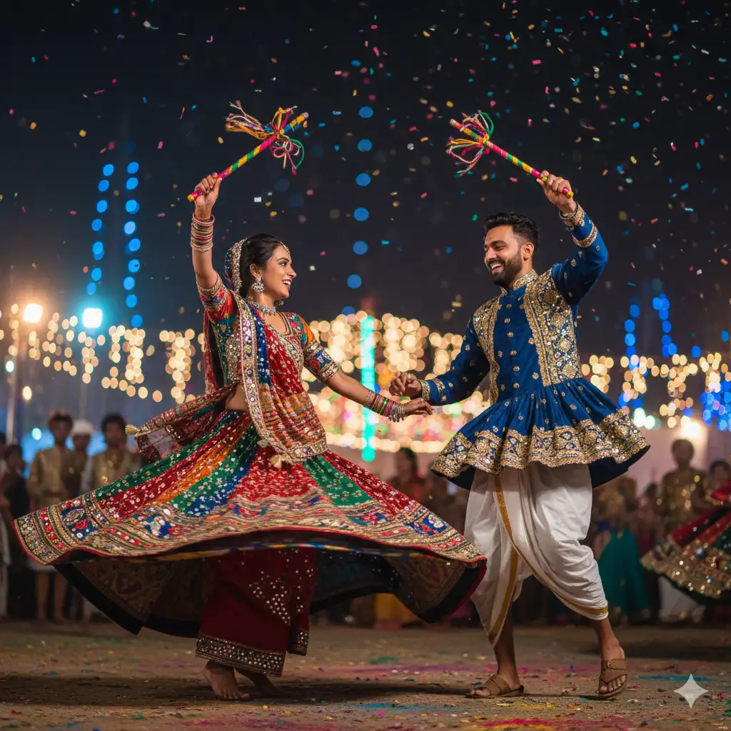 Gemini Dandiya Couple dancing AI generated Navratri image