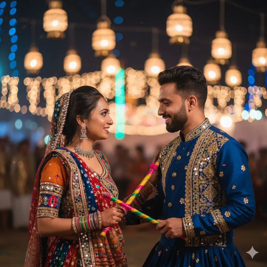 Gemini Dandiya Couple dancing AI generated Navratri image