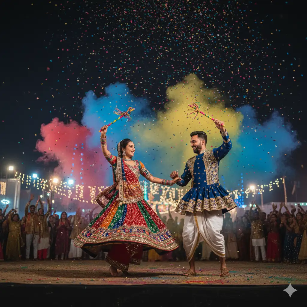Gemini Dandiya Couple dancing AI generated Navratri image