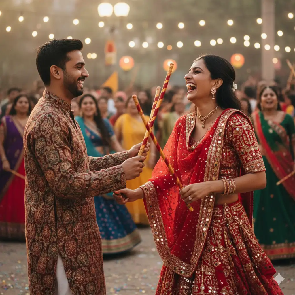 Gemini Dandiya Couple dancing AI generated Navratri image