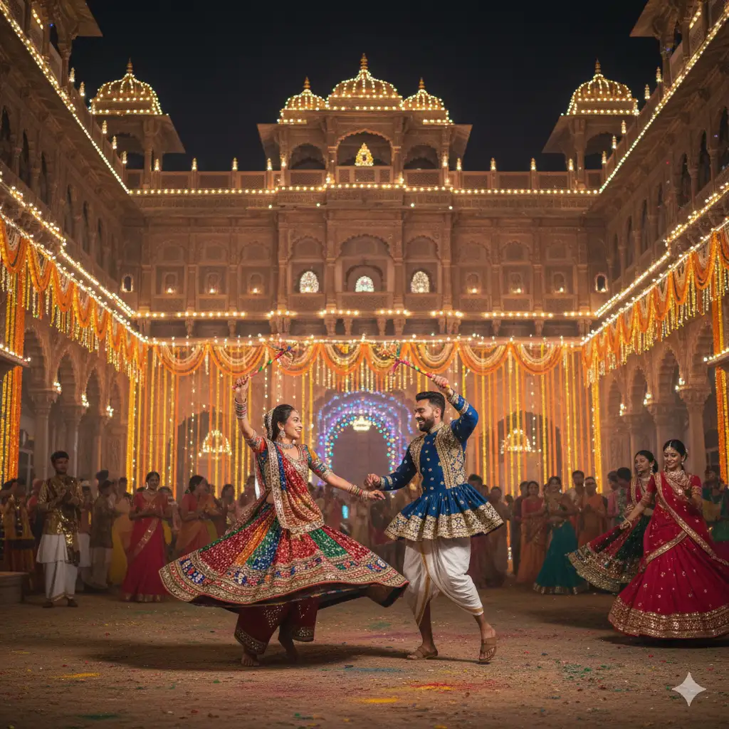 Gemini Dandiya Couple dancing AI generated Navratri image