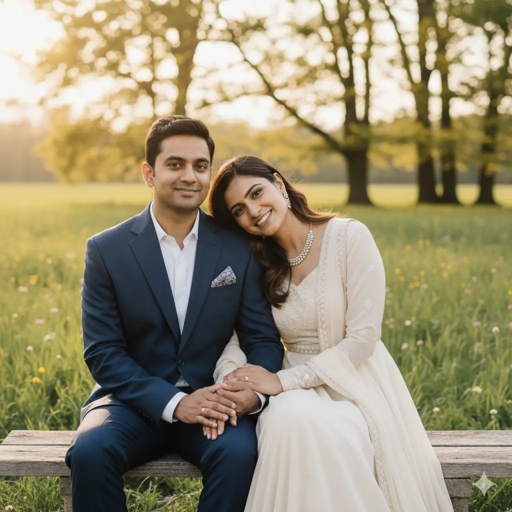 Couple using Gemini Romantic Couple Photo Prompt outdoors